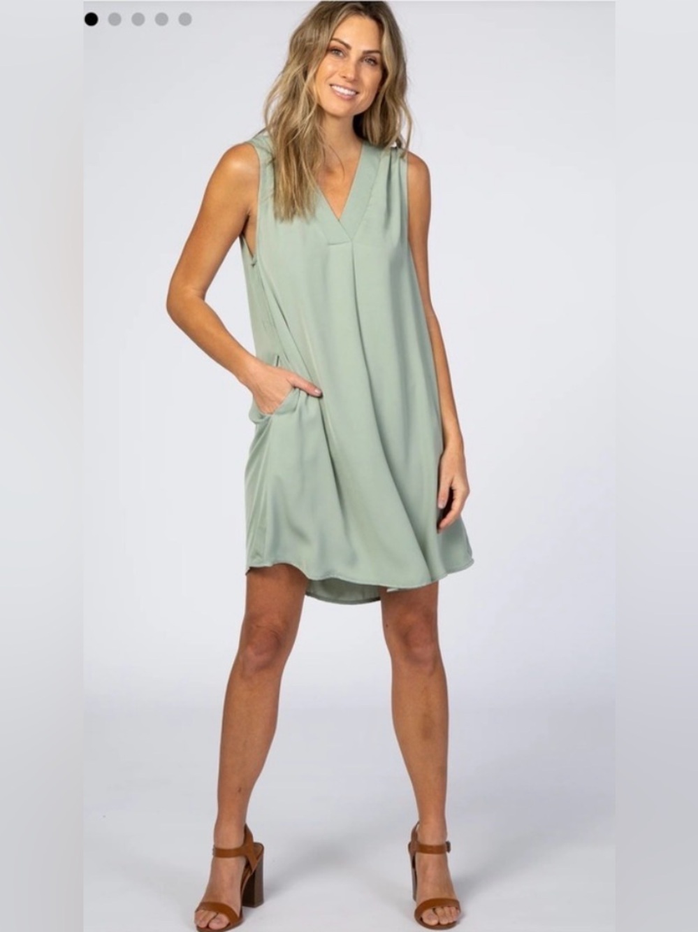 JODIFL MINT GREEN CHIFFON SLEEVELESS  MIDI RELAXED FIT SHIFT DRESS POCKETS M